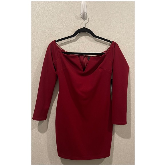 LULUS Over the Swoon Wine Red Off-the-Shoulder Bodycon Dress - Picture 2 of 5